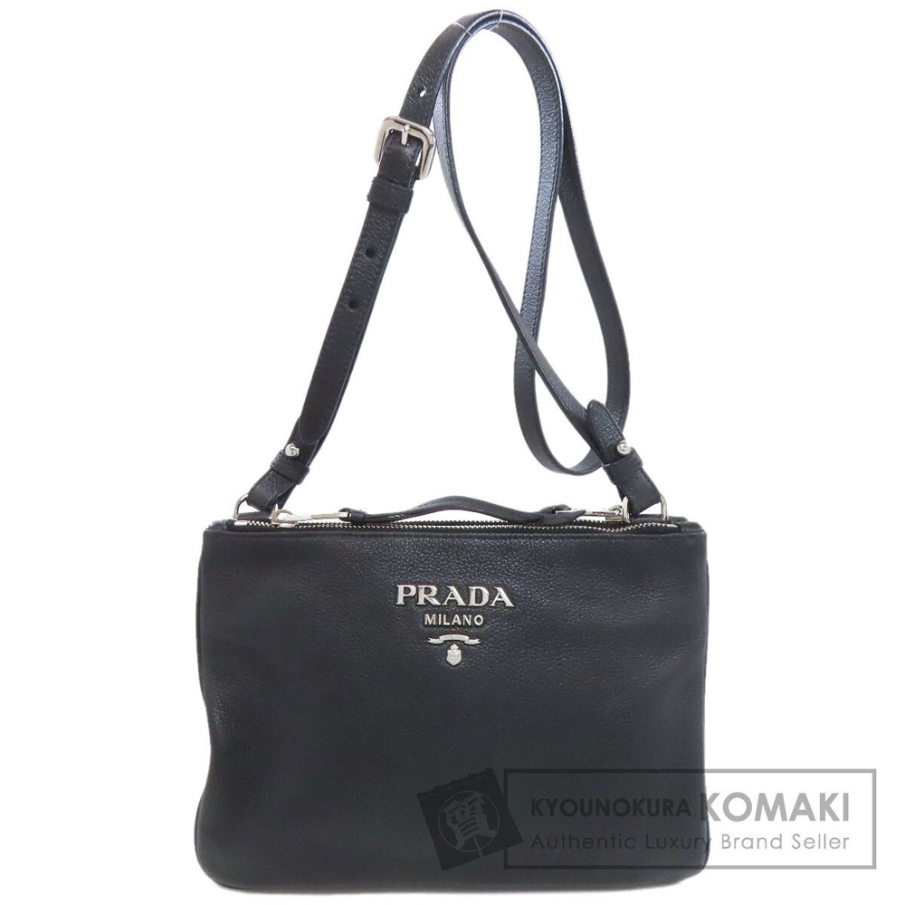 Prada Double Zip Crossbody Bag textured black Vitello Phenix Black